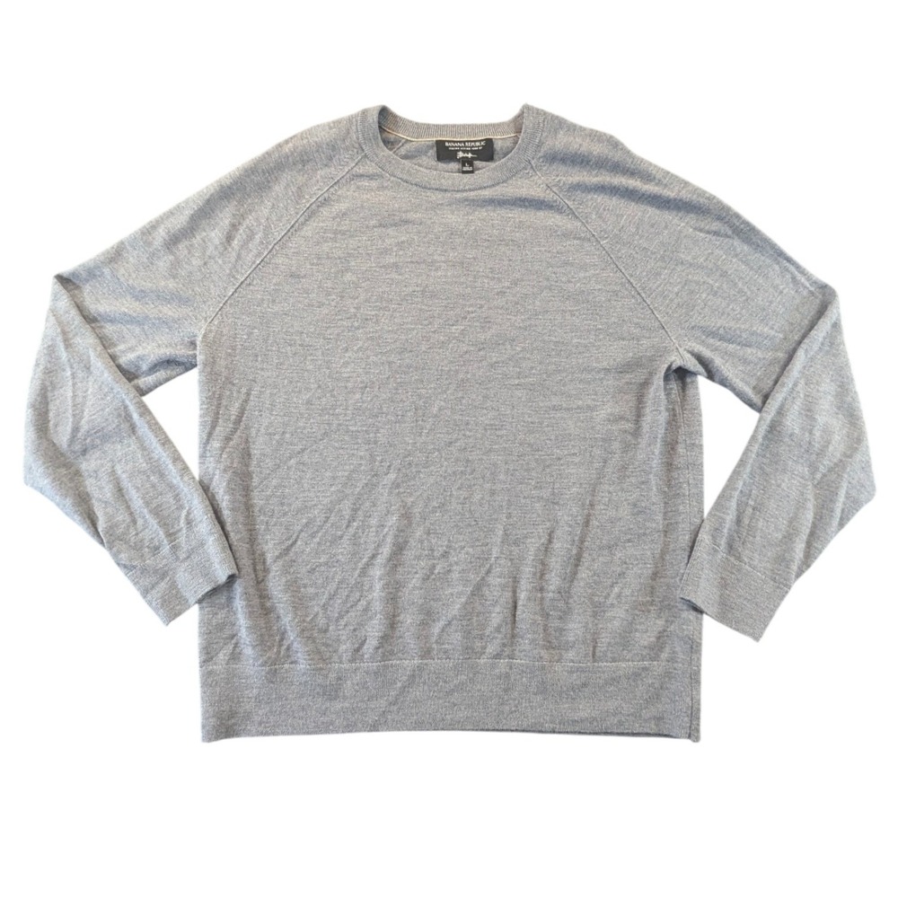 Banana Republic Italian Merino Wool Sweater Mens Large Grey Crewneck Raglan